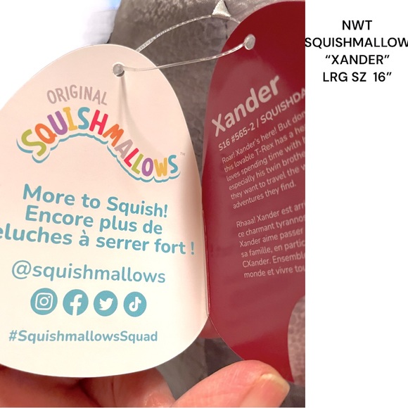 NWT SQUISHMALLOW “XANDER THE DINOSAUR ” LRG SZ-16”VALENTINES DAY EDITION RETIRED - Picture 6 of 10